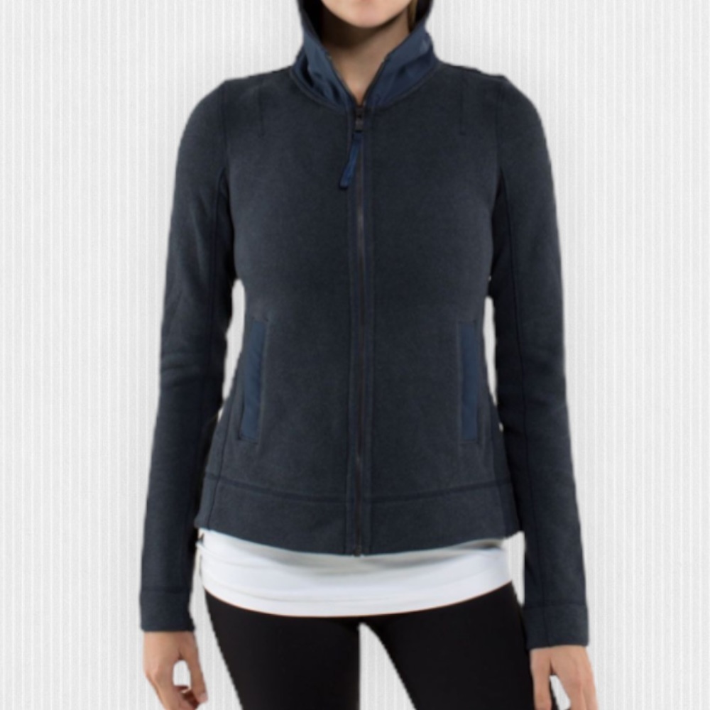 Lululemon En Route Cotton Fleece Jacket Heathered Inkwell & Black Small-Medium